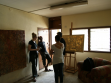 Studio visit at a painter‘s studio, Lagos, left: Inke Arns; right: Loren Hansi Momodu, Miran Mohar, photo: Borut Vogelnik.