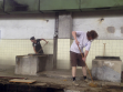 Sylva Hampalová and Ivan Mečl are cleaning main hall of the National Gallery